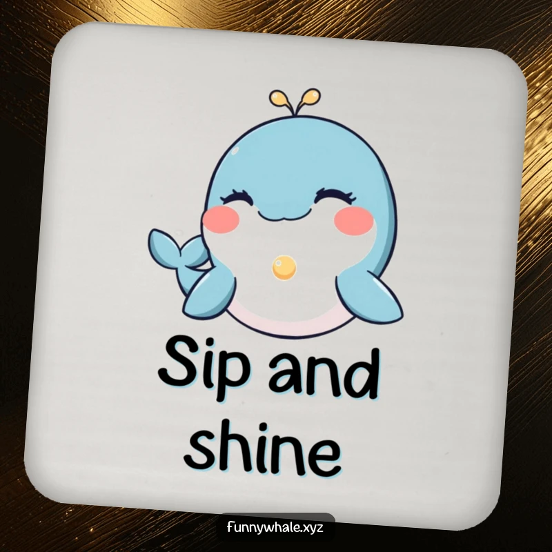 Humorous coaster featuring a funny whale winking and offering a glowing pearl, protecting surfaces with gentle charm.