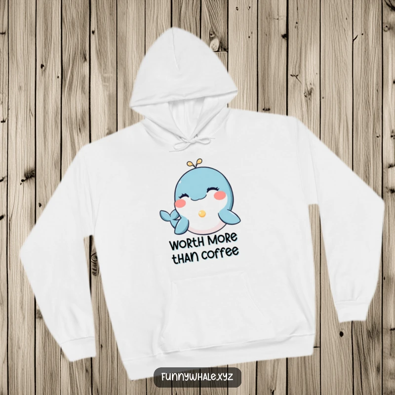 Soft hoodie featuring a funny whale winking and presenting a glowing pearl, adding warmth and humor to cozy outfits.