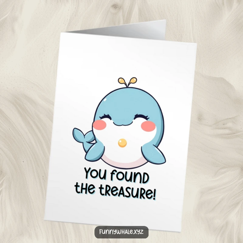 Funny Free Printable Congrats Card: Whale wink with a glowing pearl, a symbol of success and good fortune. Downloadable.